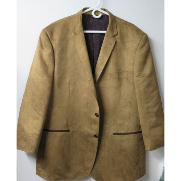 Linea Uomo Lined Blazer Premium Suede Sport Coat Patch Elbow Grandpa Tan Men 50R - Picture 1 of 12